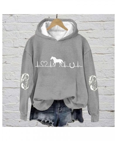 Hoodies For Womens Fall Fashion 2023 Horse Heart Print Crewneck Shirts Causal Fall/Winter Plus Size Tops Outfits 02-grey $11....