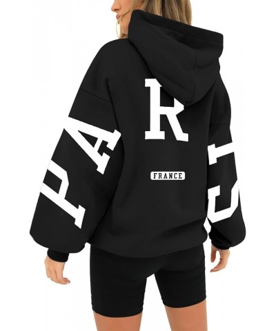 Paris Sweatshirt Hoodies for Women Long Sleeved Oversized Streetwear Printed Hoodie With Pockets Y2K Black $11.19 Hoodies & S...