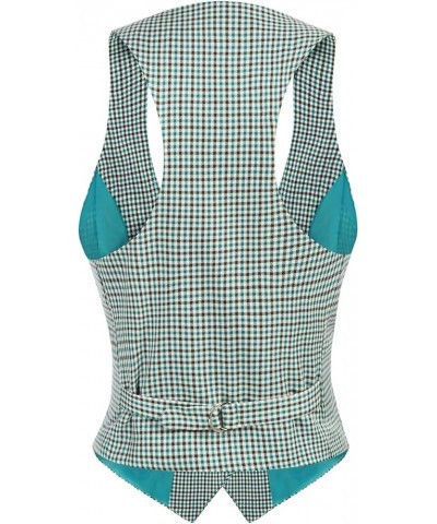 Womens Waistcoat Vest Vintage Steampunk Dress Racerback Jacquard Jacket Plaid Teal $15.58 Vests