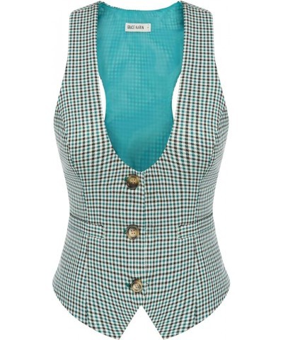 Womens Waistcoat Vest Vintage Steampunk Dress Racerback Jacquard Jacket Plaid Teal $15.58 Vests