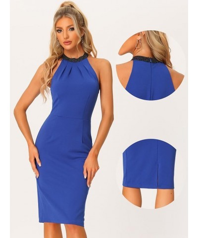 Halter Dress for Women's Christmas Sleeveless Bodycon Wedding Guest Cocktail Sheath Dress Royal Blue $19.19 Dresses