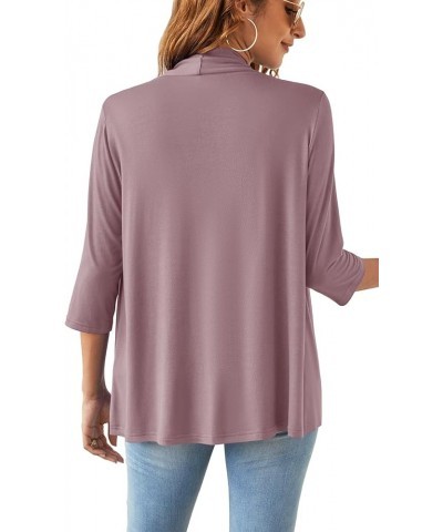 Lightweight Summer 3/4 Sleeve Cardigan for Women Trendy Casual Draped Tie Front Cardigans Fall Shrugs High Low Hem A11-mauve-...