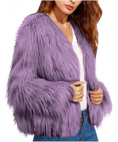 Winter Coats For Women,Long Sleeve Fleece Zip Up Hoodies Jackets Casual Baggy Warm Cozy Plus Size Faux Fur Coats B Purple $14...