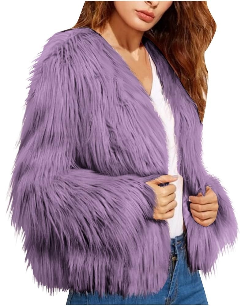 Winter Coats For Women,Long Sleeve Fleece Zip Up Hoodies Jackets Casual Baggy Warm Cozy Plus Size Faux Fur Coats B Purple $14...