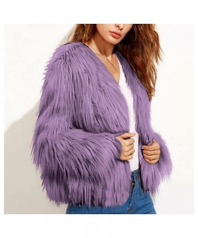 Winter Coats For Women,Long Sleeve Fleece Zip Up Hoodies Jackets Casual Baggy Warm Cozy Plus Size Faux Fur Coats B Purple $14...