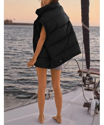 Womens Puffer Vest Oversized Puffer Jacket Coat Sleeveless Stand Collar Lightweight Fall Vest for women 2023 Black $17.99 Vests