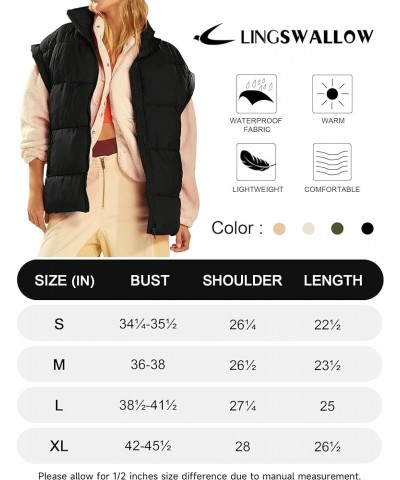 Womens Puffer Vest Oversized Puffer Jacket Coat Sleeveless Stand Collar Lightweight Fall Vest for women 2023 Black $17.99 Vests