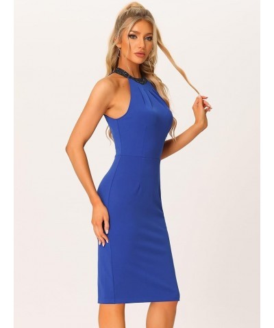 Halter Dress for Women's Christmas Sleeveless Bodycon Wedding Guest Cocktail Sheath Dress Royal Blue $19.19 Dresses