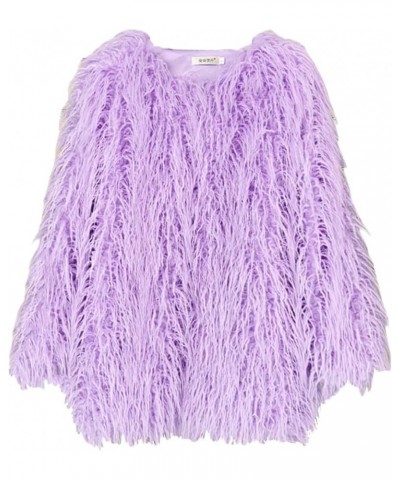 Women's Fluffy Faux Fur Outwear Parka Coat,Warm Jackets with Long Sleeve Lavender $25.95 Coats