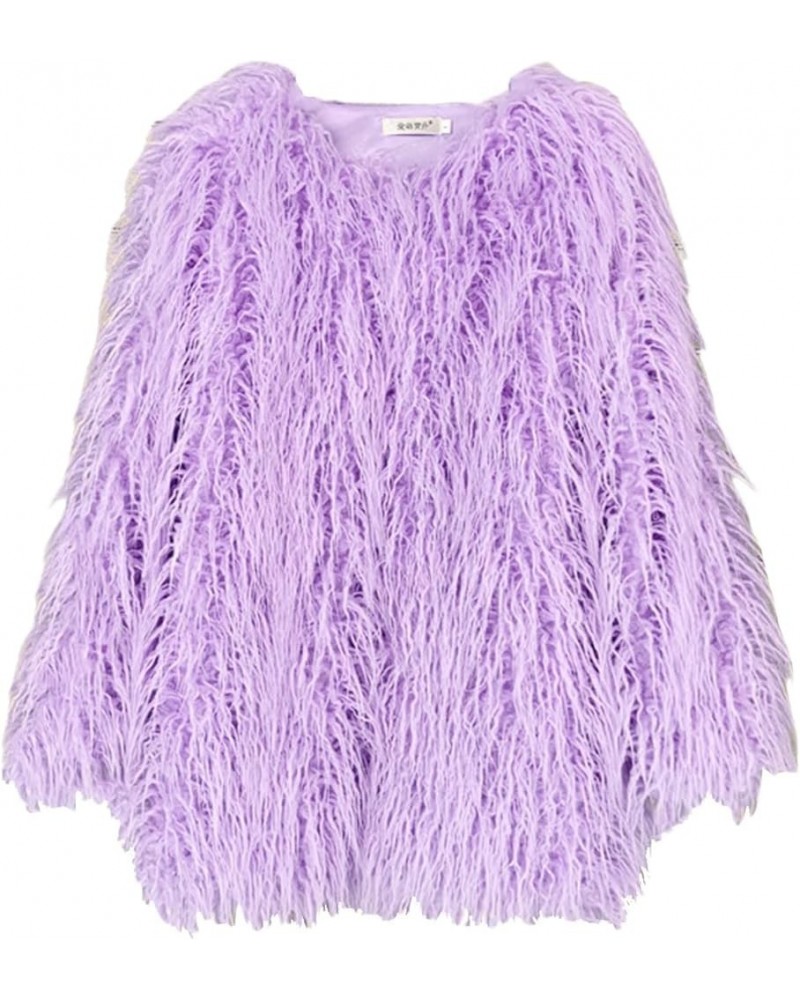 Women's Fluffy Faux Fur Outwear Parka Coat,Warm Jackets with Long Sleeve Lavender $25.95 Coats