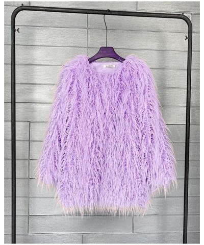 Women's Fluffy Faux Fur Outwear Parka Coat,Warm Jackets with Long Sleeve Lavender $25.95 Coats