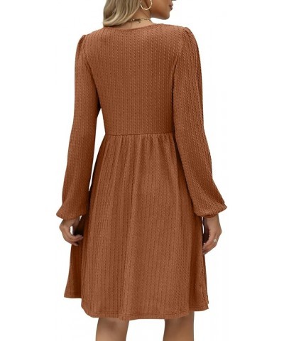 Womens Knit Dress Square Neck Long Sleeve Knee Length Babydoll Dresses F-brown $20.79 Dresses