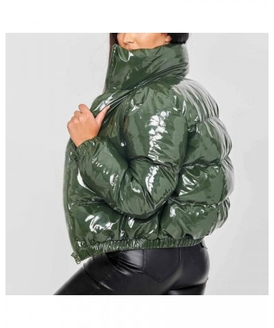 Womens Winter Metallic Crop Short Puffer Cotton-Padded Bubble Jackets Green $23.80 Jackets