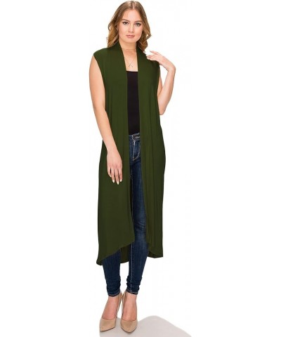 Women's Long Sleeve/Sleeveless Full Length Duster Long Open Cardigan(Sizes: S-5X) Sleeveless_olive $15.39 Sweaters