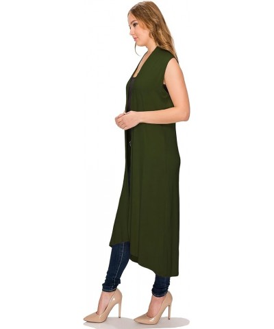 Women's Long Sleeve/Sleeveless Full Length Duster Long Open Cardigan(Sizes: S-5X) Sleeveless_olive $15.39 Sweaters