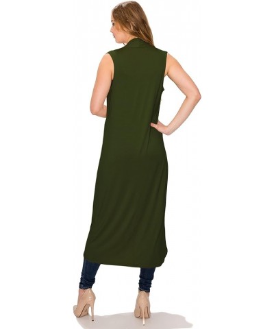 Women's Long Sleeve/Sleeveless Full Length Duster Long Open Cardigan(Sizes: S-5X) Sleeveless_olive $15.39 Sweaters