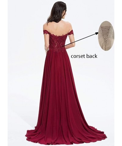 Off The Shoulder Long Prom Dresses with Slit Lace Appliques Chiffon Formal Evening Party Gowns for Women Black $32.89 Dresses