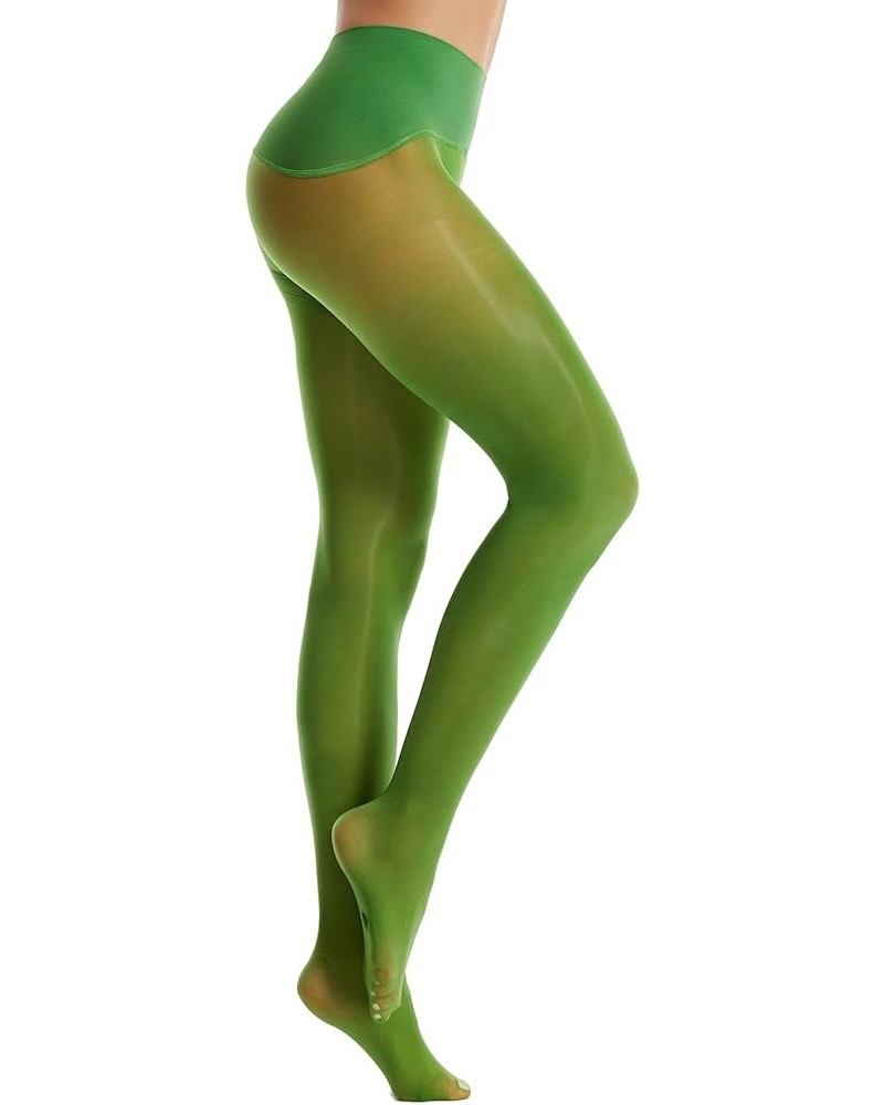 Oil Shiny Stockings Pantyhose 360°Seamless Crotch High Waist Smooth Tights for Women 1pair Clover Green $8.84 Socks