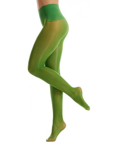 Oil Shiny Stockings Pantyhose 360°Seamless Crotch High Waist Smooth Tights for Women 1pair Clover Green $8.84 Socks