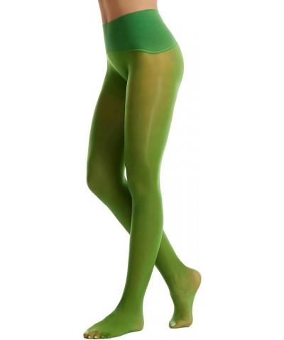 Oil Shiny Stockings Pantyhose 360°Seamless Crotch High Waist Smooth Tights for Women 1pair Clover Green $8.84 Socks