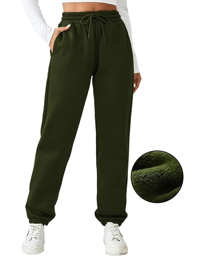 Women's Fleece Lined Sweatpants Winter Joggers Athletic Pants Casual Thick Warm Trousers Pockets Style A Green $21.89 Activewear