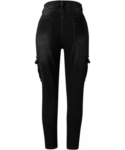 Sports Jeans Women's Solid Casual Tight Cargo Pants Multi-Pocket Zipper Mid Waist Skinny Denim Trousers Black $14.30 Jeans