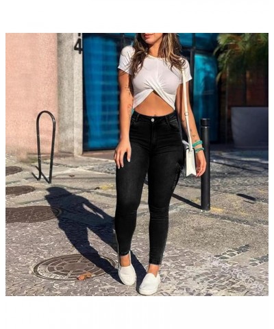 Sports Jeans Women's Solid Casual Tight Cargo Pants Multi-Pocket Zipper Mid Waist Skinny Denim Trousers Black $14.30 Jeans