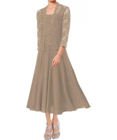 Mother of The Bride Dresses Mother of The Groom Dresses Beaded Wedding Guest Groom Dress with Jacket Taupe $42.84 Dresses