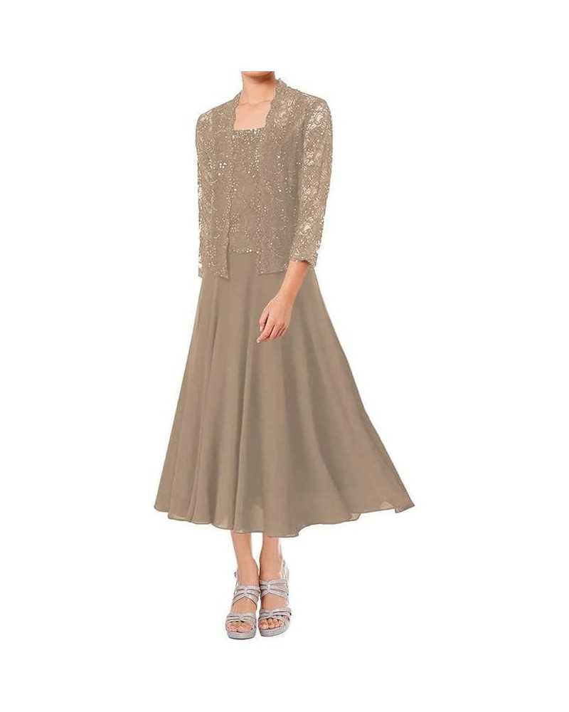 Mother of The Bride Dresses Mother of The Groom Dresses Beaded Wedding Guest Groom Dress with Jacket Taupe $42.84 Dresses