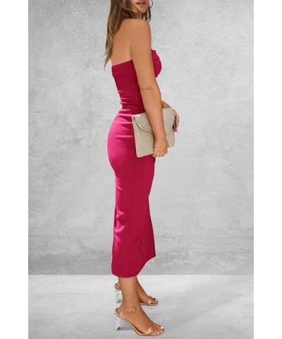 Women's Summer Bodycon Maxi Tube Dress Ribbed Strapless Side Slit Long Going Out Casual Elegant Party Dresses Rose Red $21.72...