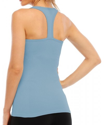 Athletic Seamless Racerback Tank Top for Women, Workout Long Top with Build-in Bra Silm Fit Sleeveless Shirt Baby Blue $11.50...