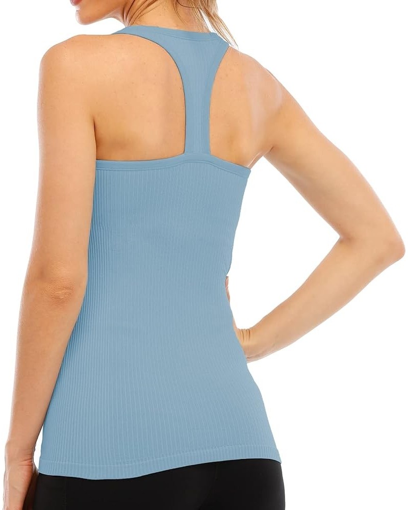 Athletic Seamless Racerback Tank Top for Women, Workout Long Top with Build-in Bra Silm Fit Sleeveless Shirt Baby Blue $11.50...