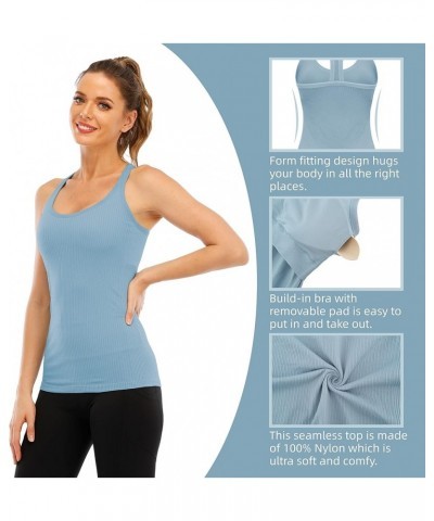 Athletic Seamless Racerback Tank Top for Women, Workout Long Top with Build-in Bra Silm Fit Sleeveless Shirt Baby Blue $11.50...