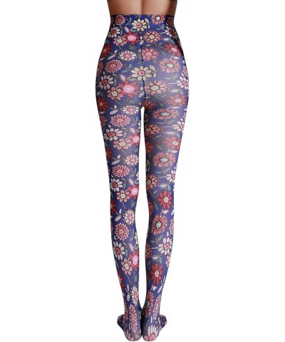 Women Tights, Sheer High Waist Pantyhose, Vintage Control Top Stockings Purple Flower $15.30 Socks