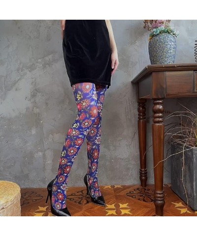 Women Tights, Sheer High Waist Pantyhose, Vintage Control Top Stockings Purple Flower $15.30 Socks