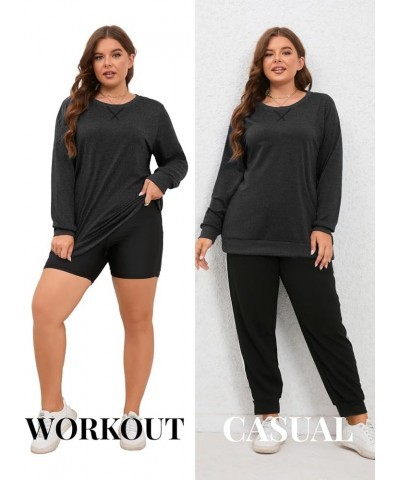 Women's Plus Size Sweatshirts Long Sleeve Crewneck Pullover Top Workout Shirts Tunic Pullover Dark Grey-1 $13.95 Activewear