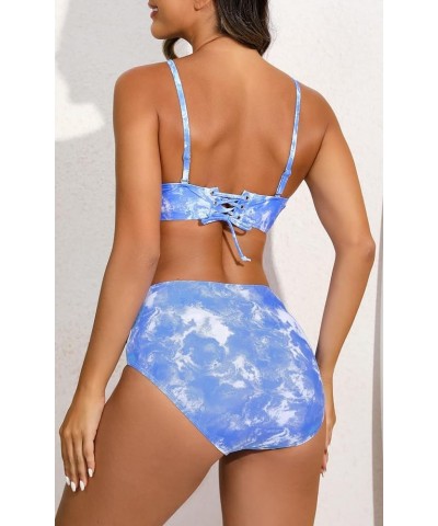 Women's Triangle Bikini Sets 2 Piece Swimsuits Halter Tie Up Bathing Suit Tie Dye Blue-1 $9.02 Swimsuits