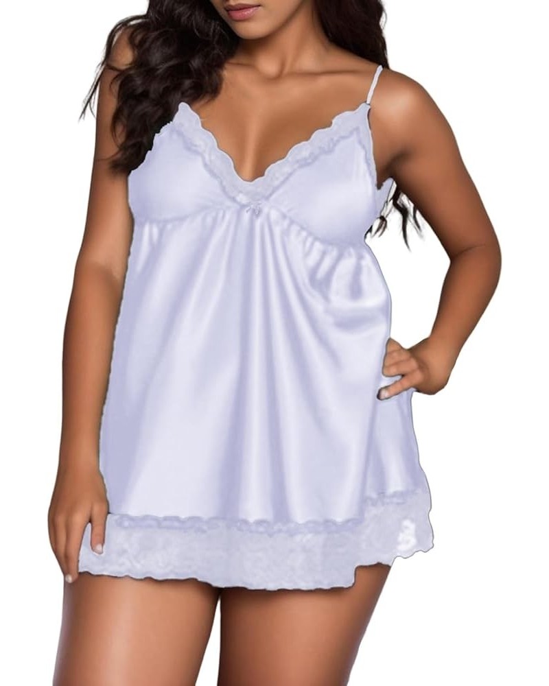 Womens Plus Size Lingeries Silk Satin Patchwork Floral Lace Trim Sleepwear V Neck Chemises Strappy Nightgowns Sexy Babydolls ...