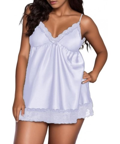 Womens Plus Size Lingeries Silk Satin Patchwork Floral Lace Trim Sleepwear V Neck Chemises Strappy Nightgowns Sexy Babydolls ...