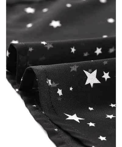 Women's Valentine's Day Date 2023 Peter Pan Collar Star Heart Printed 3/4 Sleeve Chiffon Dress Black $13.99 Dresses