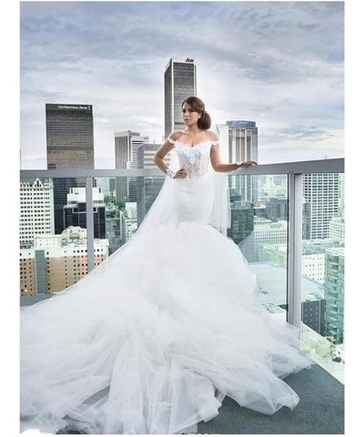 Off The Shoulder Wedding Dresses for Bride Long Sleeves Mermaid Tulle Wedding Dresses Bridal Gowns Ivory $80.85 Dresses