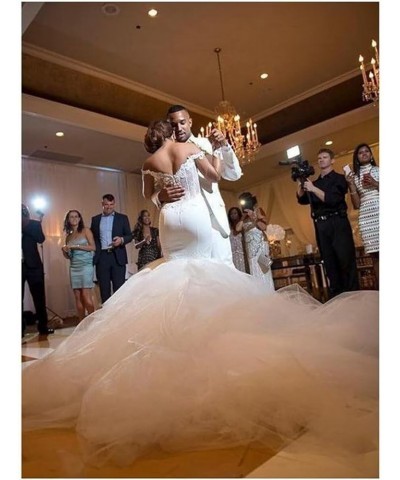 Off The Shoulder Wedding Dresses for Bride Long Sleeves Mermaid Tulle Wedding Dresses Bridal Gowns Ivory $80.85 Dresses