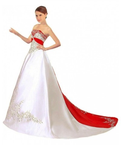 Strapless Satin Embroidery Wedding Dress Bridal Gown E601 Ivory & Red $73.92 Dresses