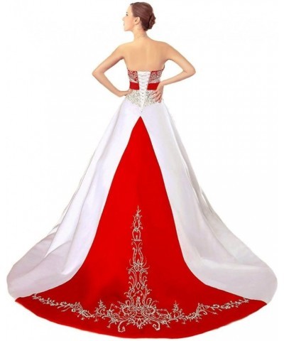 Strapless Satin Embroidery Wedding Dress Bridal Gown E601 Ivory & Red $73.92 Dresses