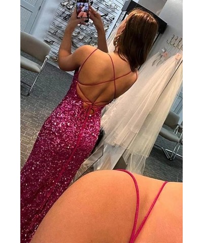 Sparkly Sequin Prom Dresses Spaghetti Straps High Slit Mermaid Formal Dress for Women Backless Evening Gowns Gold $34.19 Dresses