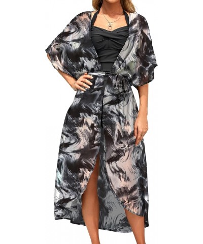 Women's Long Swimsuit Coverup with Waist Tie Loose Kimono Cardigans Marble $15.91 Swimsuits