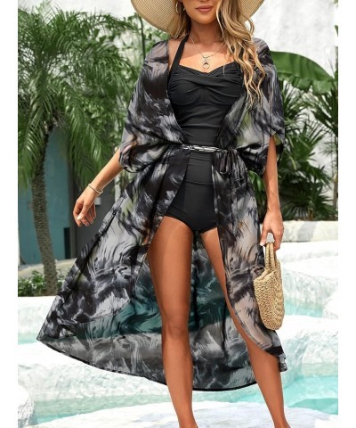 Women's Long Swimsuit Coverup with Waist Tie Loose Kimono Cardigans Marble $15.91 Swimsuits