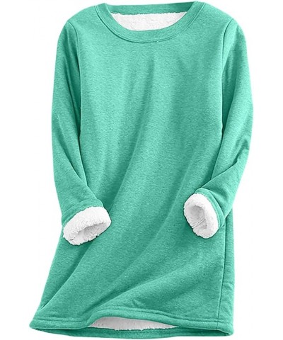 Fleece Lined Sweatshirts for Women Long Sleeve Solid Sherpa Tops Plus Size Crewneck Loose Casual Winter Clothes 16 Green $9.8...