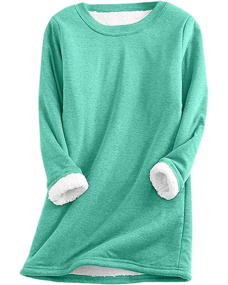 Fleece Lined Sweatshirts for Women Long Sleeve Solid Sherpa Tops Plus Size Crewneck Loose Casual Winter Clothes 16 Green $9.8...