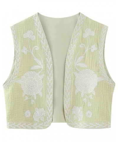 Women Retro Embroidered Floral Vest Tops Y2k Sleeveless Open Front Crop Vest Vintage Fashion Floral Sleeveless Blazer Egwfweq...